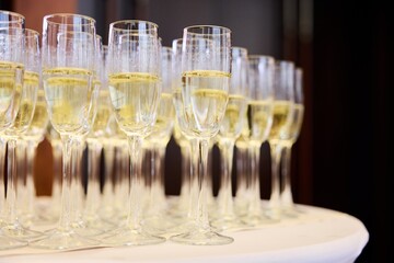 Elegant Wine Glasses with Wine on a Table