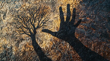 Nature's embrace artistic shadow of a tree hand in vibrant textured environment
