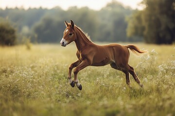 Obraz premium A foal running in the field, generated AI