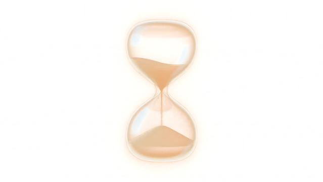 Transparent Hourglass PNG, Fiery Hourglass with Sand Falling on Transparent Background, Glowing Yellow and Orange Design Element for Time, Deadline, or Countdown Concepts