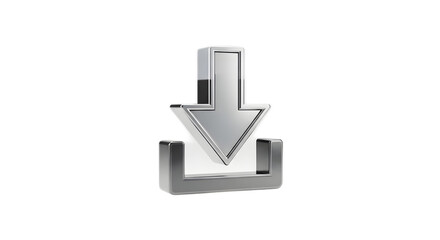 Fototapeta premium Metallic Download Arrow Icon 3D Rendered Silver Download Symbol