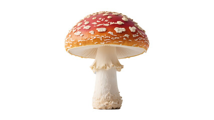 Obraz premium Transparent PNG Amanita Muscaria Mushroom, Highly Detailed Red and White Toadstool with Creamy Stem Isolated on Transparent Background, Perfect for Fantasy, Fairytale, or Autumn Designs