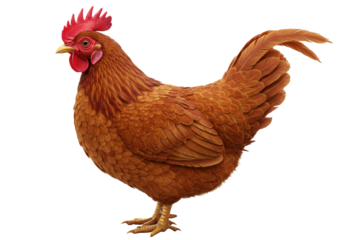 Isolated Brown Hen Facing Forward with Detailed Feathers