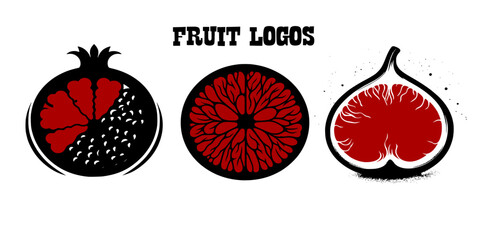 Modern Fruit Logo Set – Pomegranate, Fig, and Pomelo Icons on White Background