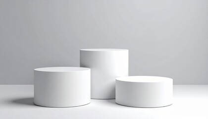 Three White Cylindrical Pedestals On White Background