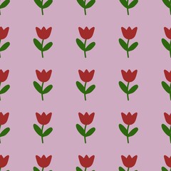 seamless pattern with red tulips. kawaii design. 