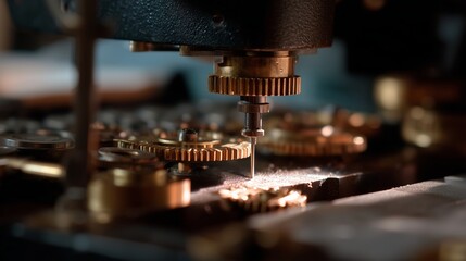 Intricate machinery processes gears in a workshop during daylight hours