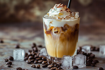Iced coffee cocktail - a coffee drink with ice cubes, generated AI