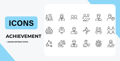 Achievement Icons A Collection of 20 Line Icons Representing Success, Teamwork, and Professional Growth
