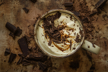 Sweet coffee with cream - a coffee drink decorated with chocolate, generated AI