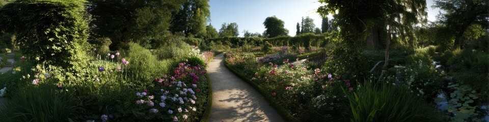 Obraz premium Panoramic garden landscape nature hdr 360 degrees vibrant environment
