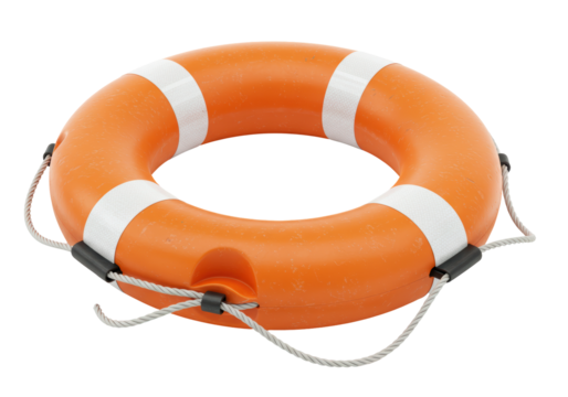 Isolated Orange Lifebuoy with Rope for Water Safety
