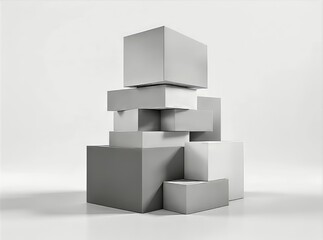 Monochrome Abstract Stack of Floating Cubes