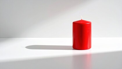 Single Red Cylinder Candle Against White Background