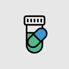 Fototapeta premium Minimalist Icon Illustration of a Medicine Bottle with a Teal and Blue Capsule pill bottle
