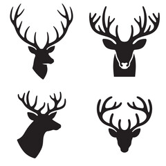  Set of silhouette head deer silhouette vector illustration.