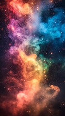 Abstract background with bright colors and space elements, useful for scientific and educational materials.