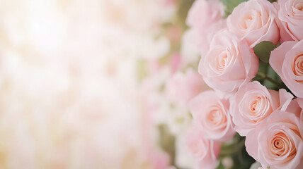 Soft pink roses form a minimalist floral backdrop, perfect for stylish wedding decor. The arrangement exudes elegance and romance