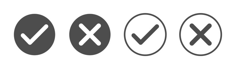  Checkmark and cross marks Icons Set  for selection and rejection, Black and White Tick and Cross