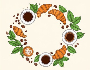 Hand Drawn Coffee And Croissant Frame Design
