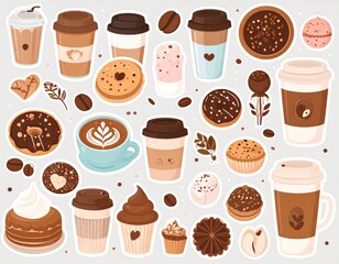 Collection Of Cute Coffee And Pastry Designs