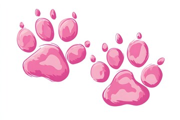 Glossy pink animal paw prints illustration on white background