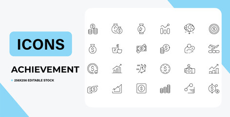 Achievement Icons A Collection of Line Icons for Business Success and Growth