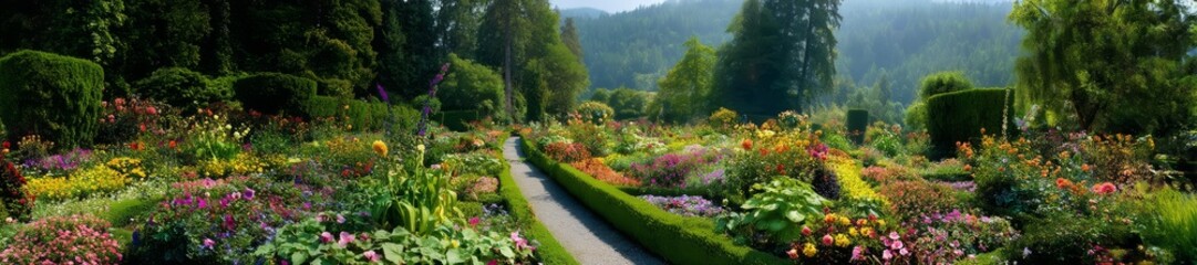 Fototapeta premium Vibrant floral garden nature hdr 360 degrees peaceful environment