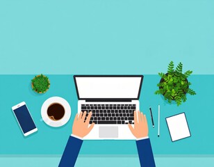 Business Person Typing on Laptop at Workplace