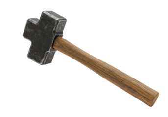 Isolated Old Sledgehammer Tool with Wooden Handle