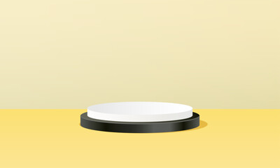 Black and white podium on yellow background for presentation, advertising.