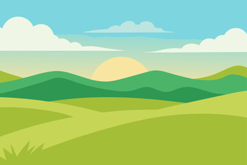 Obraz premium Wide Grassland With Soft Sunlight And Distant Hills