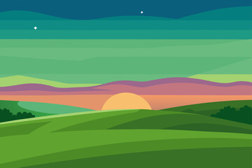 Obraz premium Vast Green Pastures Under A Gradient Sky During A Sunset