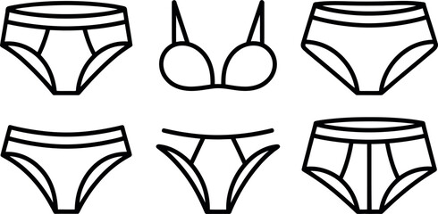 Vector Underwear Icons: Simple Line Art, Minimalist Style
