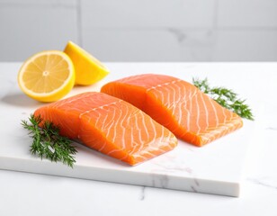 Fresh Raw Salmon Fillets With Lemon And Dill
