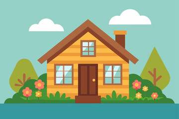 Cozy Timber Cottage With Flower Beds And Summer Setting