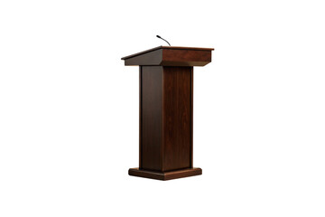 Wooden podium with microphone, professional speaking platform, traditional conference furniture design, isolated on transparent background