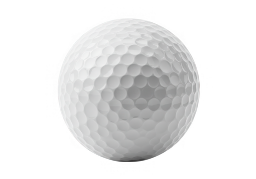 A closeup of a white golf ball showing the dimpled texture, isolated on a transparent background