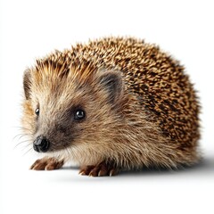 Adorable European Hedgehog Portrait on White Background, Close-up Studio Shot