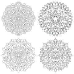 Mandala set, Henna design coloring book pages, vector file