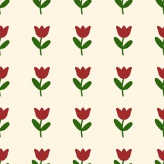 seamless pattern with tulips. kawaii design. 