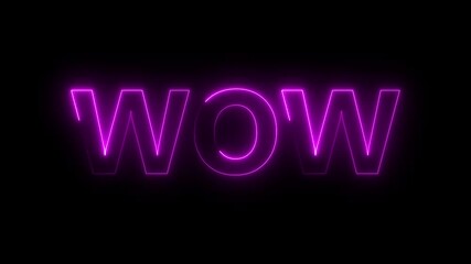 neon glowing wow  text animation in pink  loop  . modern neon style WOW  text on black background .  - Powered by Adobe