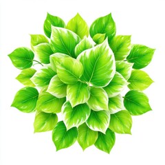 Lush Green and White Variegated Leaves Arranged in a Circular Pattern on White Background