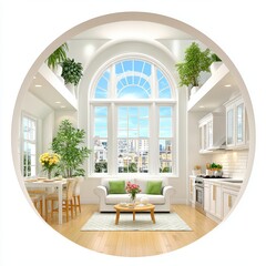 Bright and Airy Open Concept Home Interior with Kitchen, Dining, and Living Space