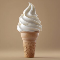 Vanilla soft serve ice cream cone on beige background in minimalist style