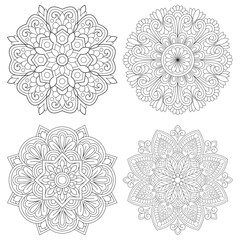  Beautiful mandala set, Floral coloring book pages, vector file
