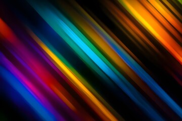 Colorful light streaks and bokeh on black abstract background