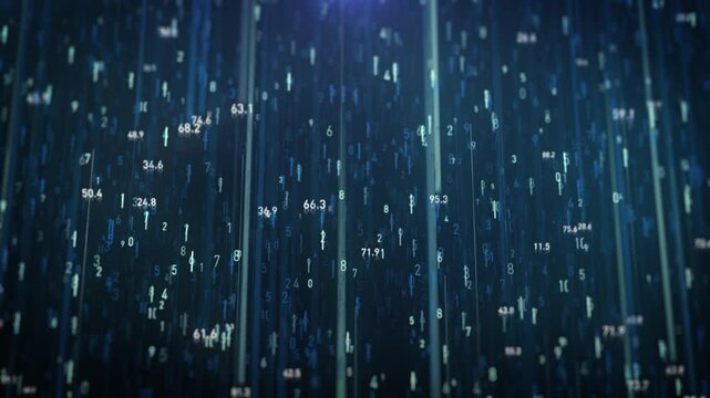 Big Data Digital Tech Background/ Animation of an abstract wallpaper big data business digital technology background including connected lines and numbers matrix styled flowing with depth of field