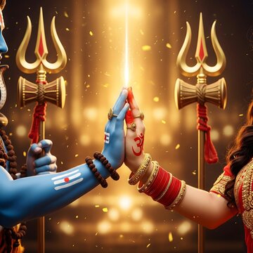 Divine union of lord shiva and goddess parvati with sacred symbols