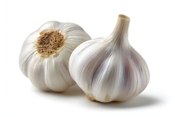 Two fresh garlic bulbs on white background